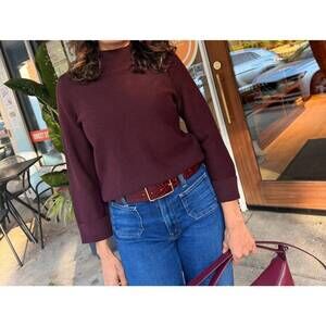 NEW REPEAT CASHMERE quarter sleeve cotton mockneck top in merlot